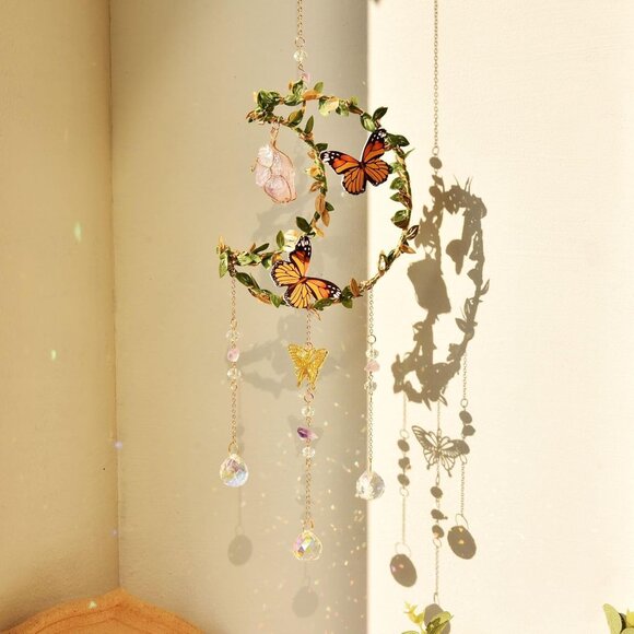 Butterflies, Crystals and Crescent Moon Sun Catcher - Picture 1 of 5